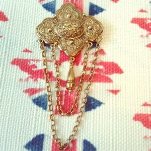 Vintage Double Chain Gold Brooch